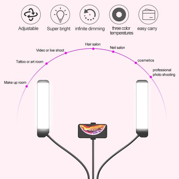 Double Arm Fill Light With Phone Clip Brightness Black Audio Video Other Lighting & Studio