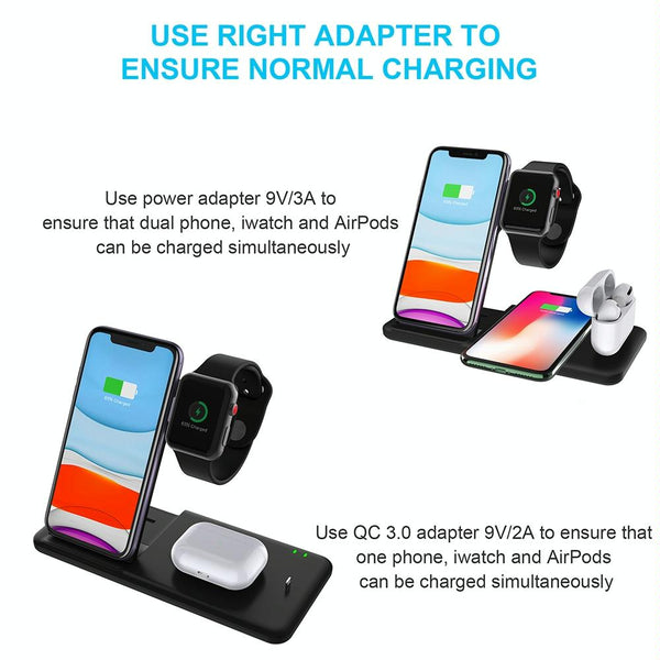 4 In 1 Wireless Charger Stand For Iphone Apple Watch Airpods Dual Phone Charging Black Chargers & Cradles