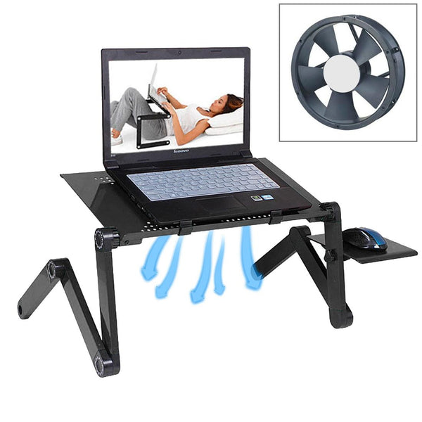 Foldable Laptop Stand With Fans & Mouse Pad Aluminum Alloy Black Stands Holders & Car Mounts