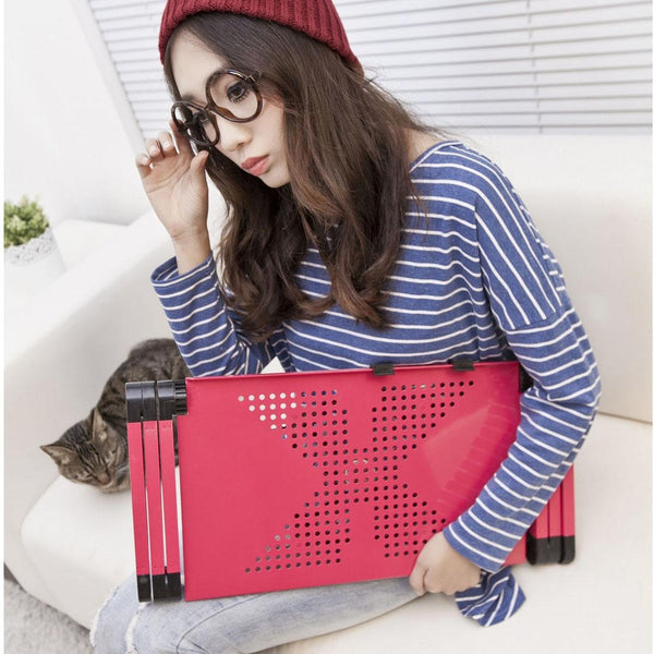 Foldable Laptop Stand With Fans & Mouse Pad Aluminum Alloy Black Stands Holders & Car Mounts