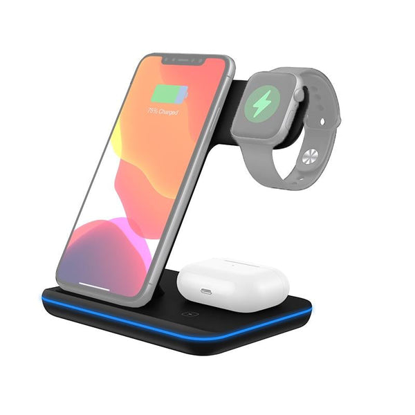 3 In 1 Magnetic Wireless Charger With Touch Ring Light Black Chargers & Cradles
