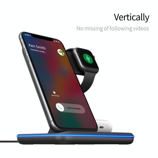 3 In 1 Magnetic Wireless Charger With Touch Ring Light Black Chargers & Cradles
