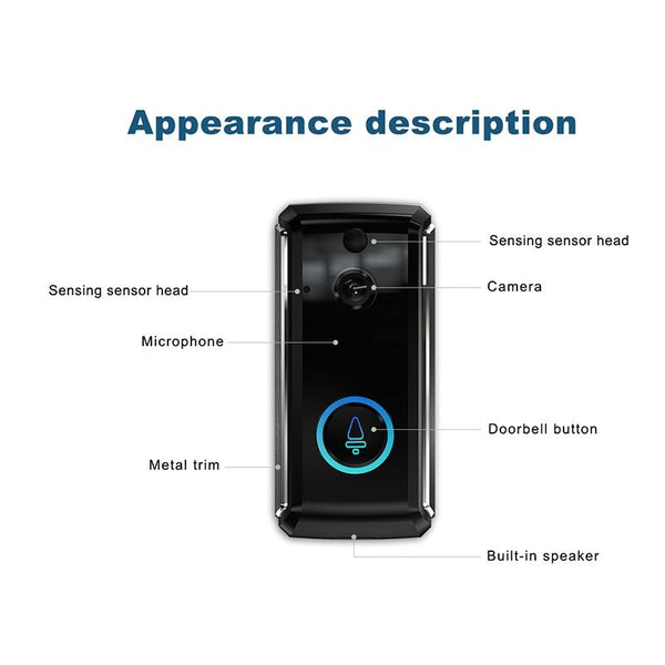 Smart Wifi Video Doorbell With Night Vision & Motion Detection 2 Way Intercom 32Gb Sd Card Black Smart Doorbells