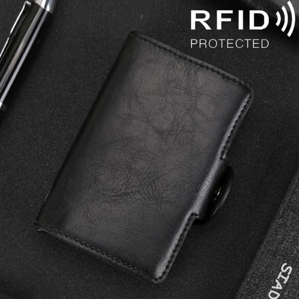 Leather Rfid Blocking Card Wallet Multi Functional Black Wallets