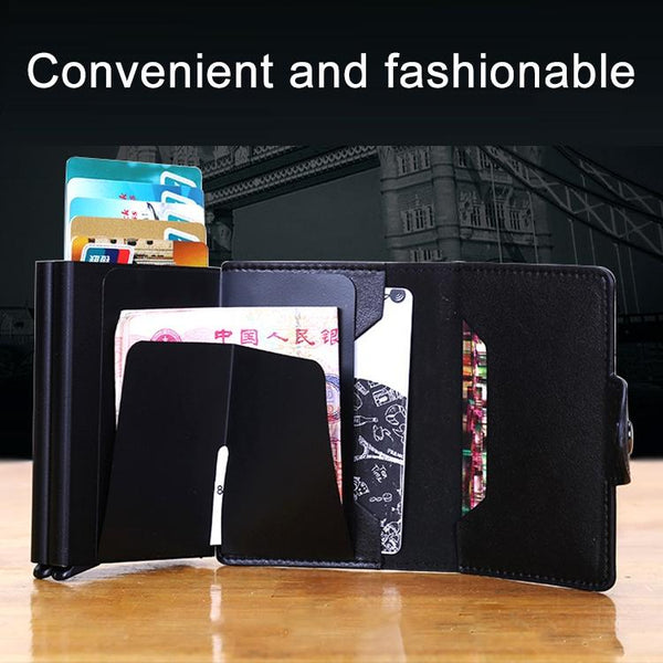 Leather Rfid Blocking Card Wallet Multi Functional Black Wallets