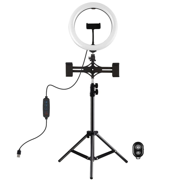 10.2 Led Ring Light With Tripod & Dual Phone Brackets Usb Dimmable Colour Temperature Selfie Remote Black Other Lighting & Studio