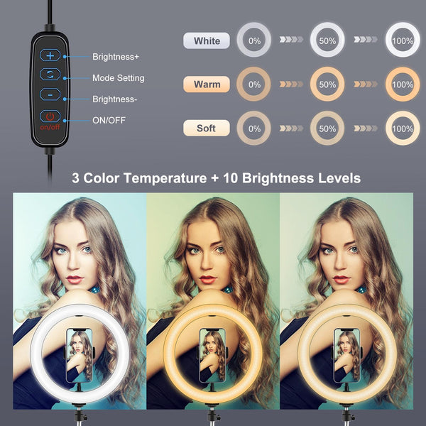 10.2 Led Ring Light With Tripod & Dual Phone Brackets Usb Dimmable Colour Temperature Selfie Remote Black Other Lighting & Studio