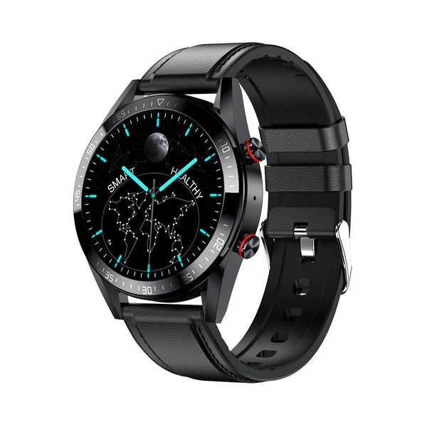 Leather Strap Amoled Smart Watch With Heart Rate And Blood Pressure Monitoring Black Smart Watches