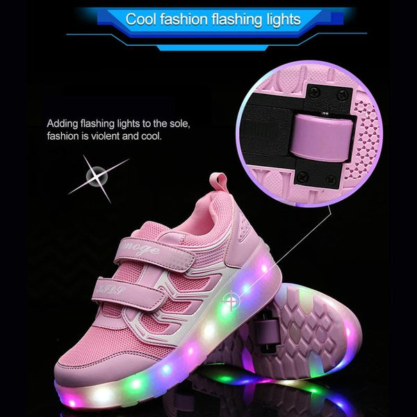 Rechargeable Double Wheel Roller Skating Shoes Ultra Light Mesh Size 38 Black Roller Skates