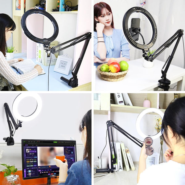10.2 Inch Ring Light With Usb Three Modes Dual Colour Phone Clamp For Video Use Selfie Lights