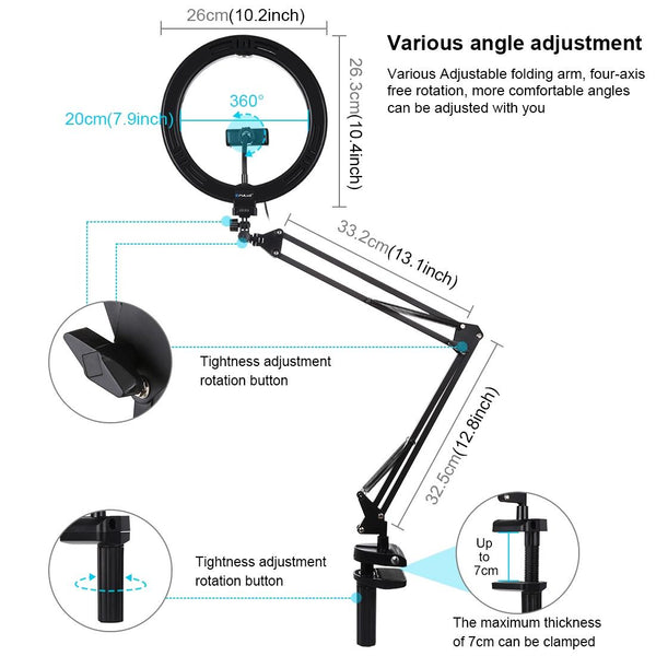 10.2 Inch Ring Light With Usb Three Modes Dual Colour Phone Clamp For Video Use Selfie Lights