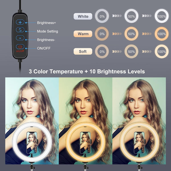 10.2 Inch Ring Light With Usb Three Modes Dual Colour Phone Clamp For Video Use Selfie Lights