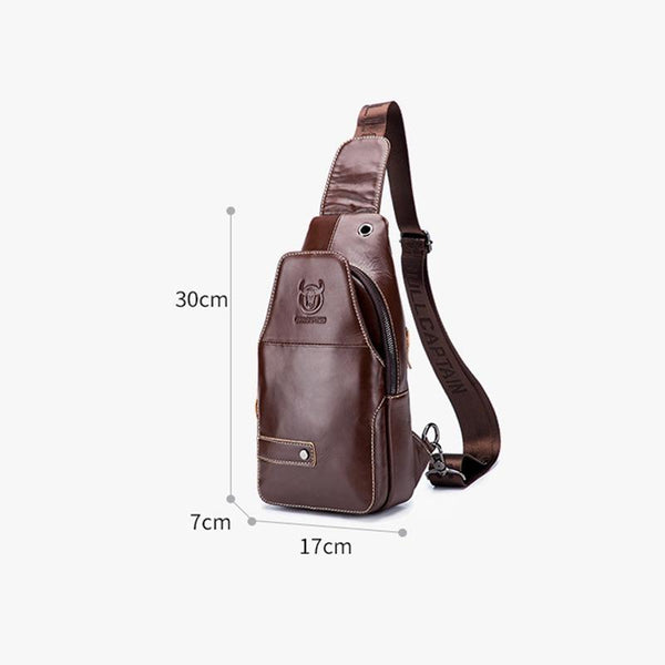Men Leather Sports Chest Bag First Layer Cowhide Brown Bags