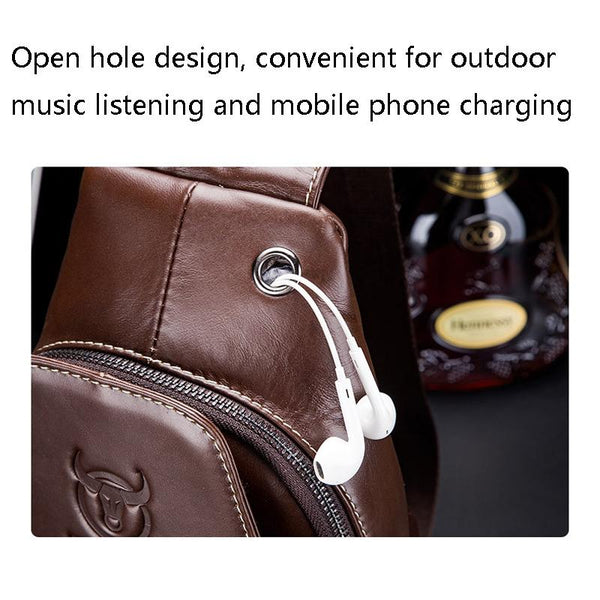 Men Leather Sports Chest Bag First Layer Cowhide Brown Bags