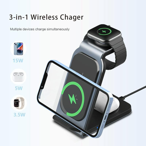 3 In 1 Vertical Metal Wireless Charger Silver Chargers & Cradles