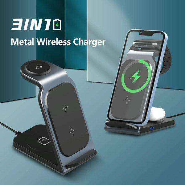 3 In 1 Vertical Metal Wireless Charger Silver Chargers & Cradles