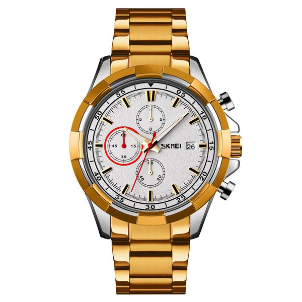 Men Stainless Steel Quartz Watch With Luminous Calendar And Timing Gold Watches