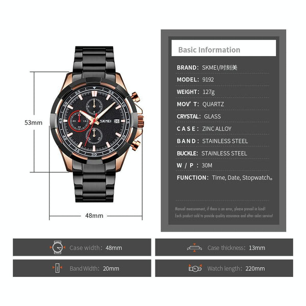 Men Stainless Steel Quartz Watch With Luminous Calendar And Timing Gold Watches