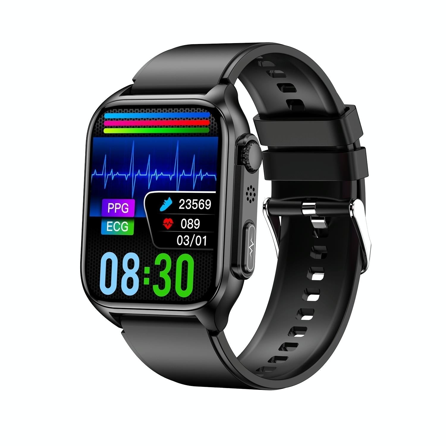 1.96 Inch Ip67 Smartwatch Silicone Band Ecg Temp Bt Call Remote Family Care Black Smart Watches