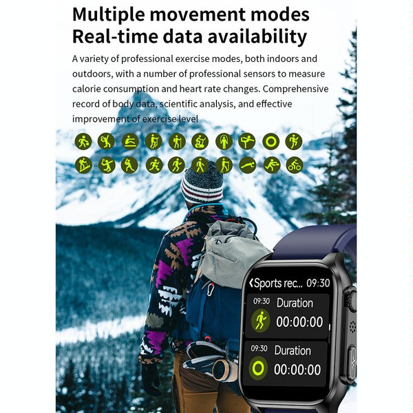 1.96 Inch Ip67 Smartwatch Silicone Band Ecg Temp Bt Call Remote Family Care Black Smart Watches