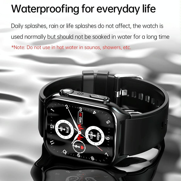 1.96 Inch Ip67 Smartwatch Silicone Band Ecg Temp Bt Call Remote Family Care Black Smart Watches