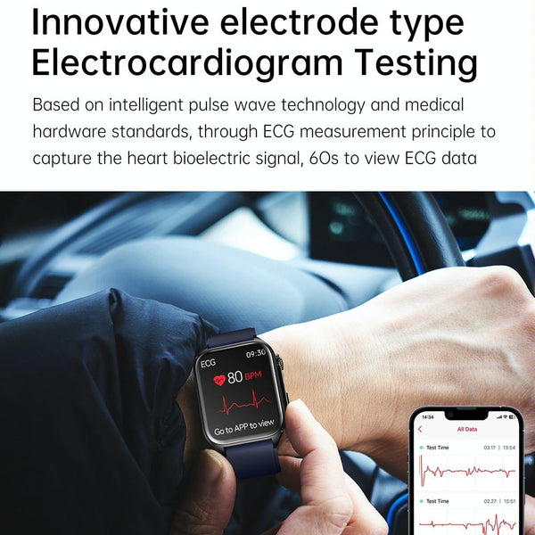 1.96 Inch Ip67 Smartwatch Silicone Band Ecg Temp Bt Call Remote Family Care Black Smart Watches