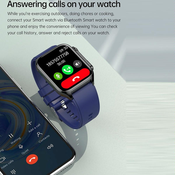 1.96 Inch Ip67 Smartwatch Silicone Band Ecg Temp Bt Call Remote Family Care Black Smart Watches