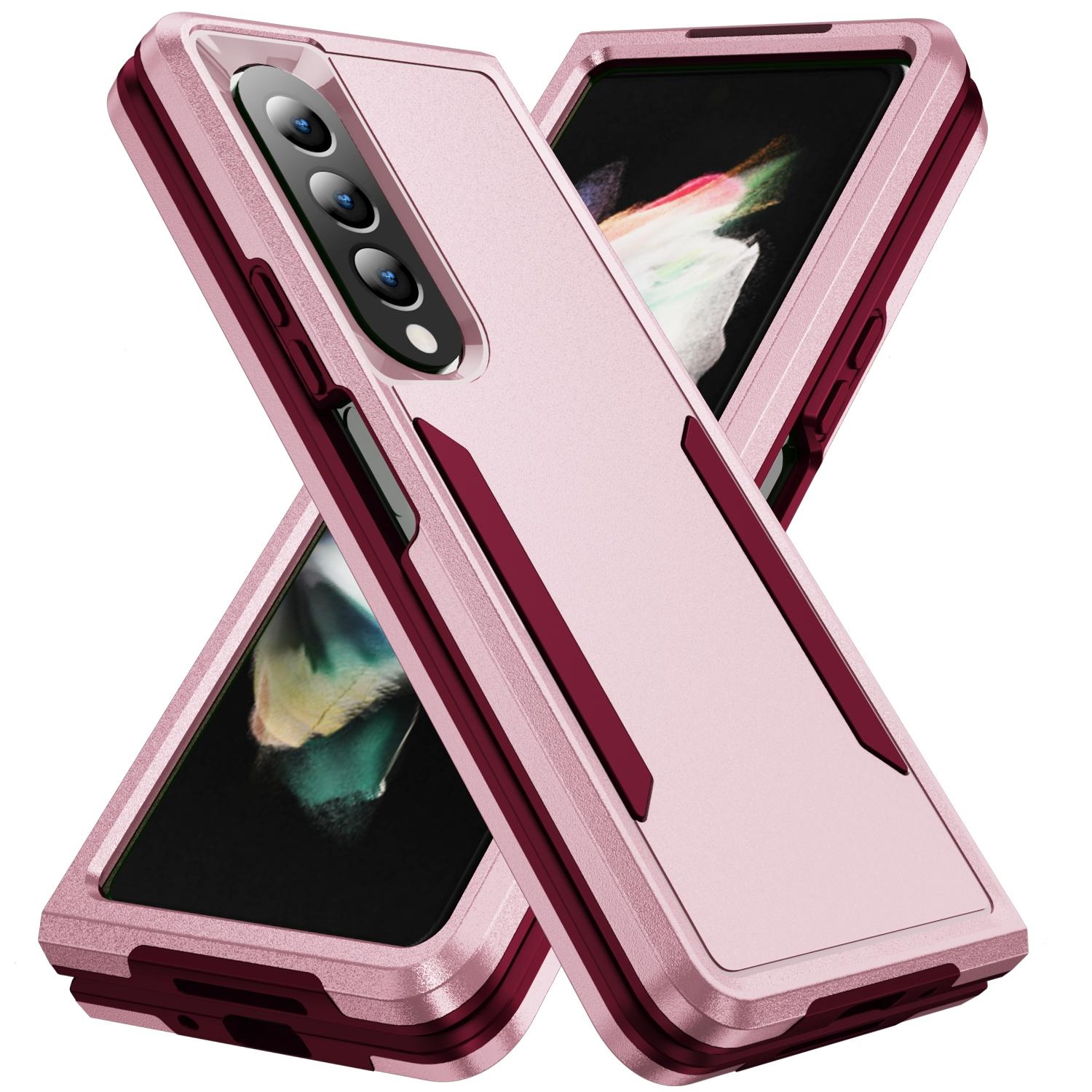 Shockproof Pc Tpu Case For Samsung Galaxy Z Fold4 5G Pink Rose Red Cases Covers & Skins