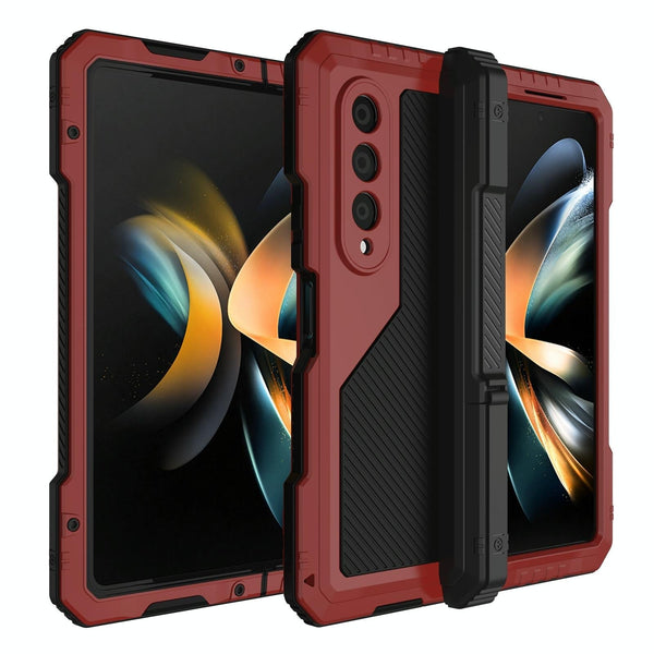 For Samsung Galaxy Z Fold4 5G Waterproof Metal Phone Case With Folding Holder Red Cases Covers & Skins