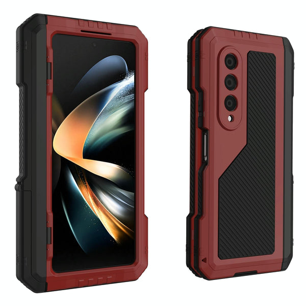For Samsung Galaxy Z Fold4 5G Waterproof Metal Phone Case With Folding Holder Red Cases Covers & Skins