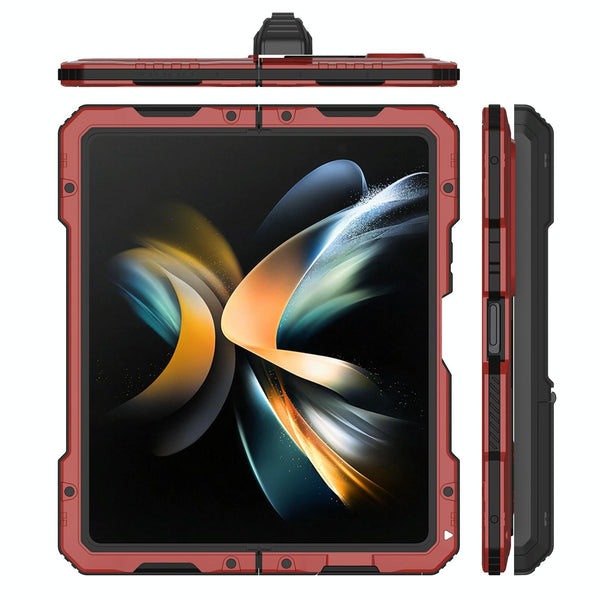 For Samsung Galaxy Z Fold4 5G Waterproof Metal Phone Case With Folding Holder Red Cases Covers & Skins