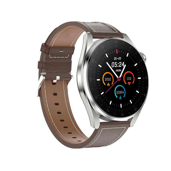 Waterproof Leather Smartwatch With Colour Display Brown Smart Watches