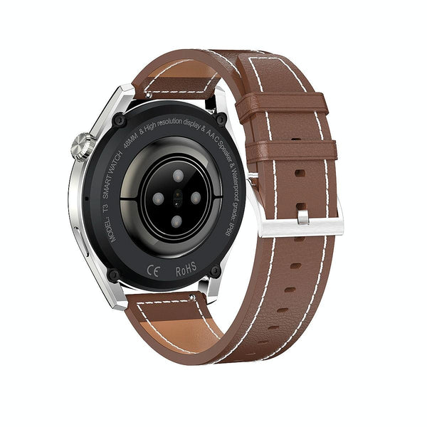 Waterproof Leather Smartwatch With Colour Display Brown Smart Watches