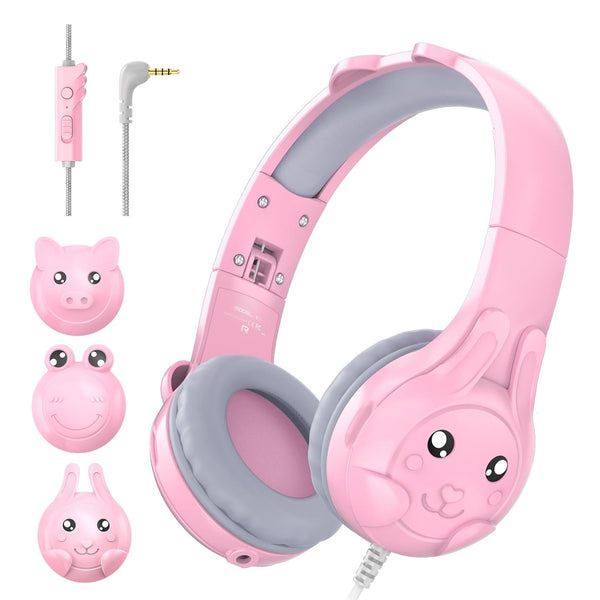 Kids Wired Over Ear Earphone With Mic 1.5M Pink Wired Earphones