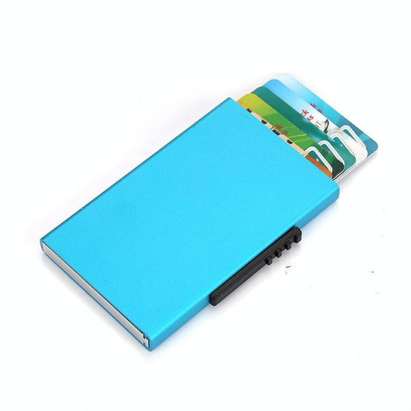 Aluminum Rfid Blocking Credit Card Holder Blue Travel Wallets
