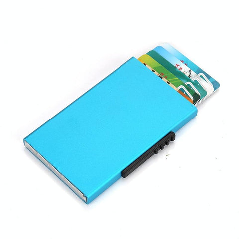 Aluminum Rfid Blocking Credit Card Holder Blue Travel Wallets