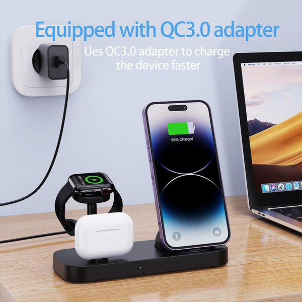 4 In 1 Charging Stand For Apple Watch And Airpods Black Chargers & Docking Stations
