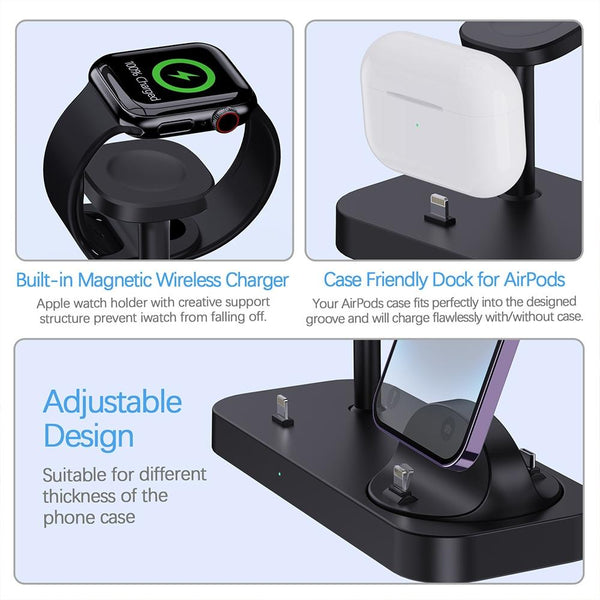 4 In 1 Charging Stand For Apple Watch And Airpods Black Chargers & Docking Stations