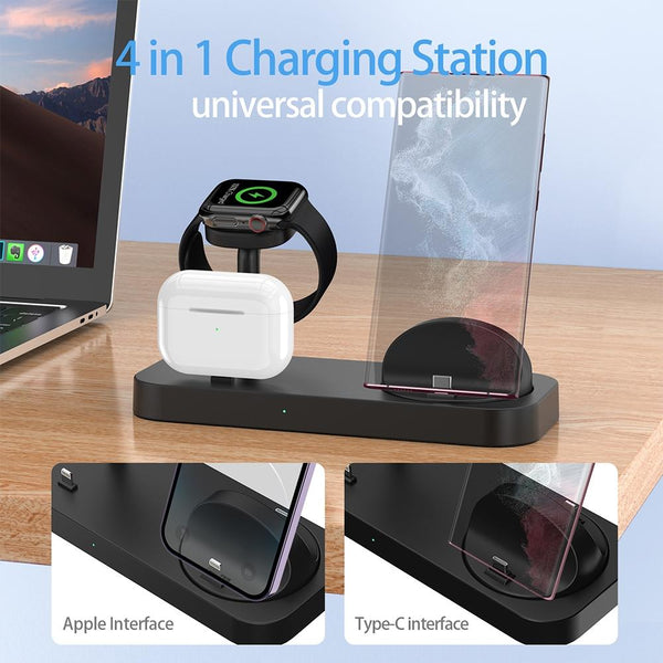 4 In 1 Charging Stand For Apple Watch And Airpods Black Chargers & Docking Stations