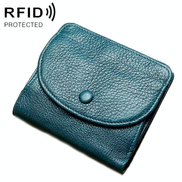 Genuine Leather Rfid Coin Purse Blue Wallets