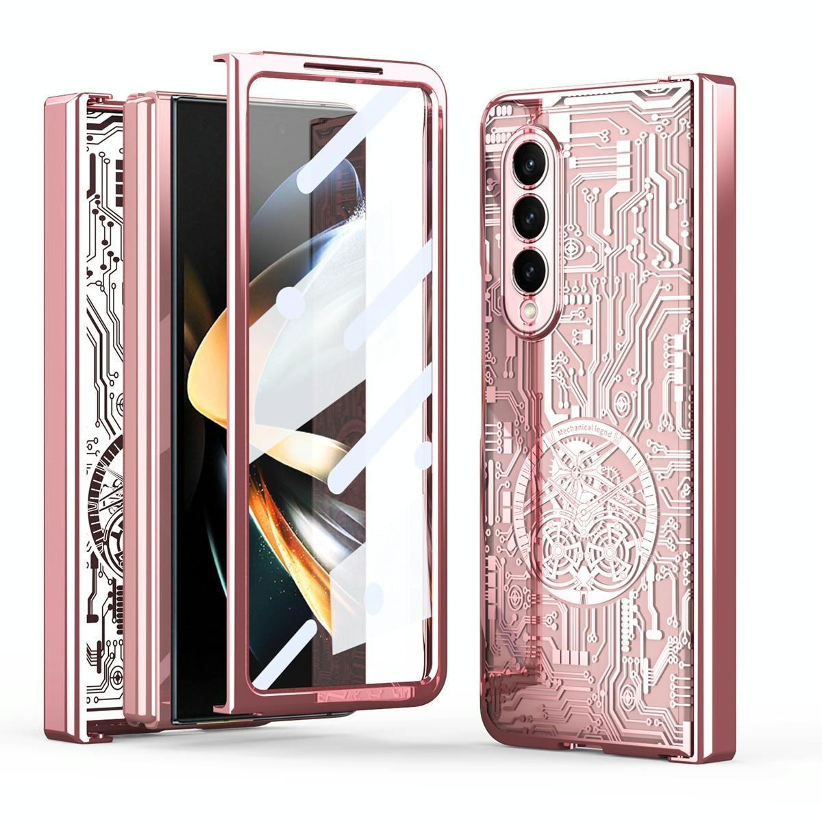 For Samsung Galaxy Z Fold4 5G Foldable Electroplated Phone Case Mechanical Legend 4. Rose Gold Other Mobile Accessories