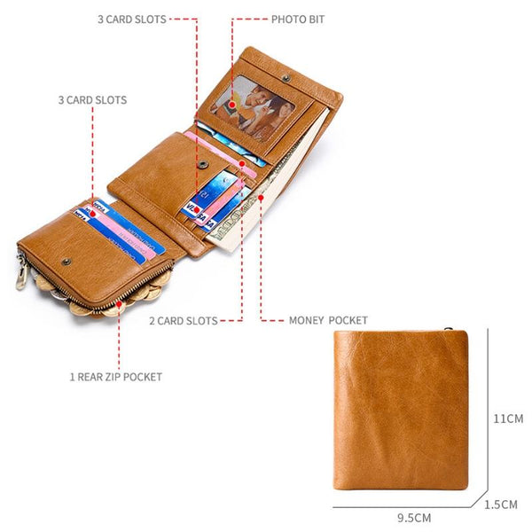 Men Rfid Leather Tri Fold Wallet Genuine Coffee Wallets
