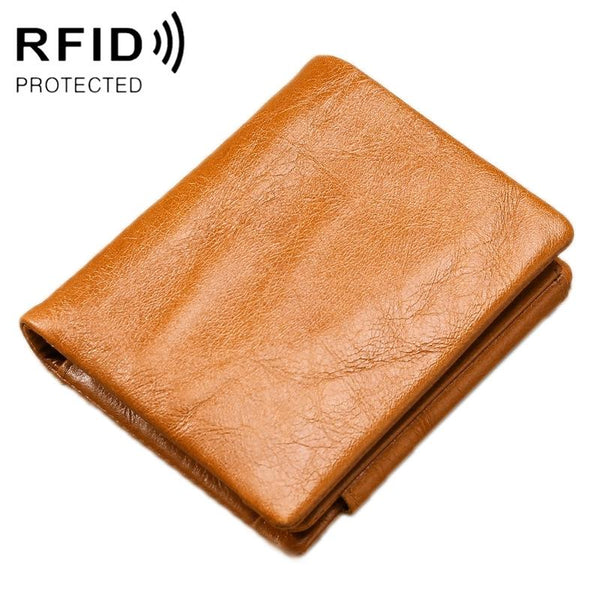 Men Rfid Leather Tri Fold Wallet Genuine Coffee Wallets