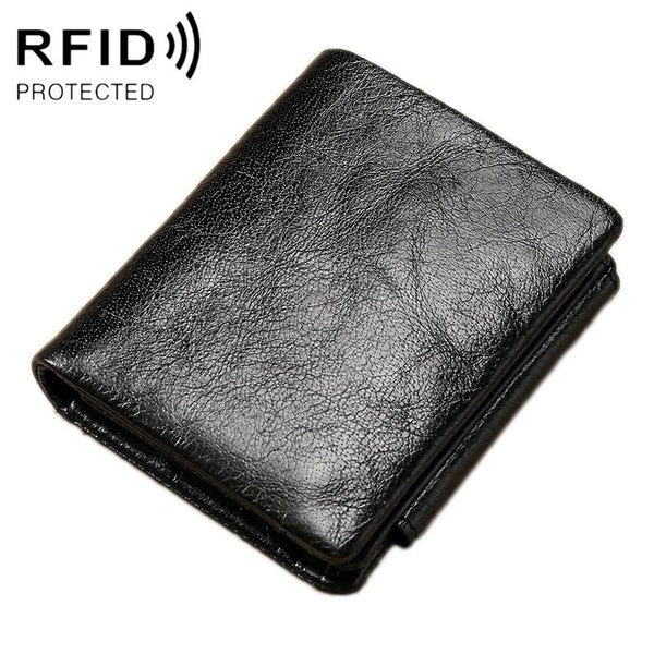Men Rfid Leather Tri Fold Wallet Genuine Coffee Wallets