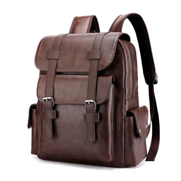 Parallel Large Capacity Pu Leather Laptop Backpack For Travel & School Black Laptop Cases & Bags