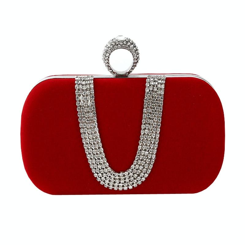 Embellished U Shape Evening Clutch For Ladies Banquet Ready Red Wallets