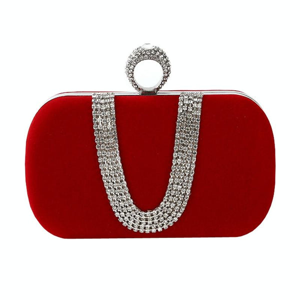 Embellished U Shape Evening Clutch For Ladies Banquet Ready Red Wallets