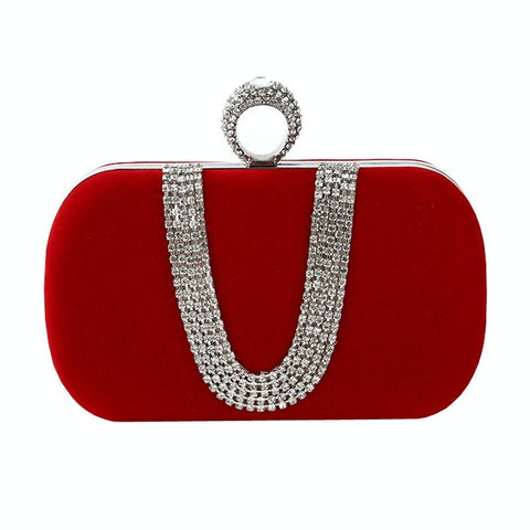 Embellished U Shape Evening Clutch For Ladies Banquet Ready Red Wallets