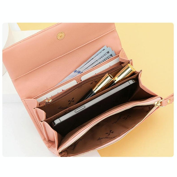 Large Capacity Magnetic Clutch Wallet For Women Brown Wallets