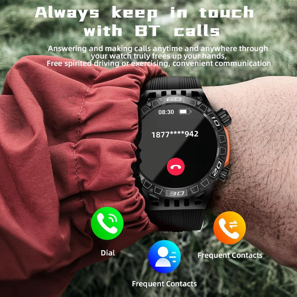 1.46 Inch Ip68 Waterproof Sos Flashlight Bluetooth Smart Watch Brick Red Smart Watches